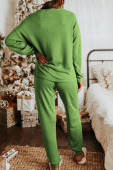 Sequin Socks Round Neck Long Sleeve Top and Pants Lounge Set OutfitFlow